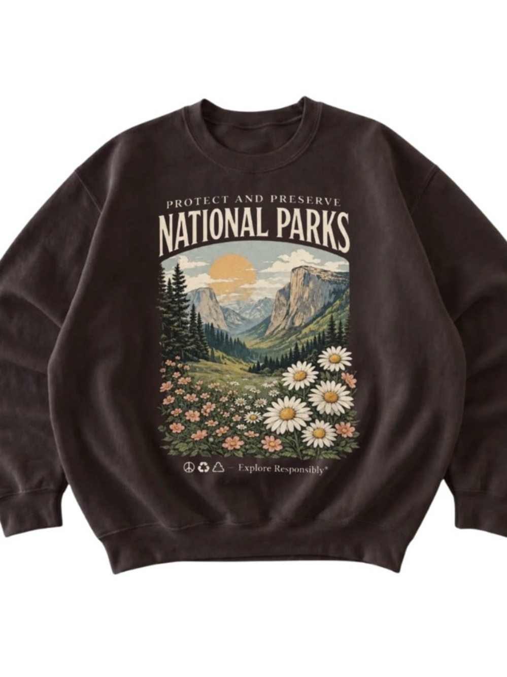 Brown National Parks Graphic Crewneck Sweatshirt